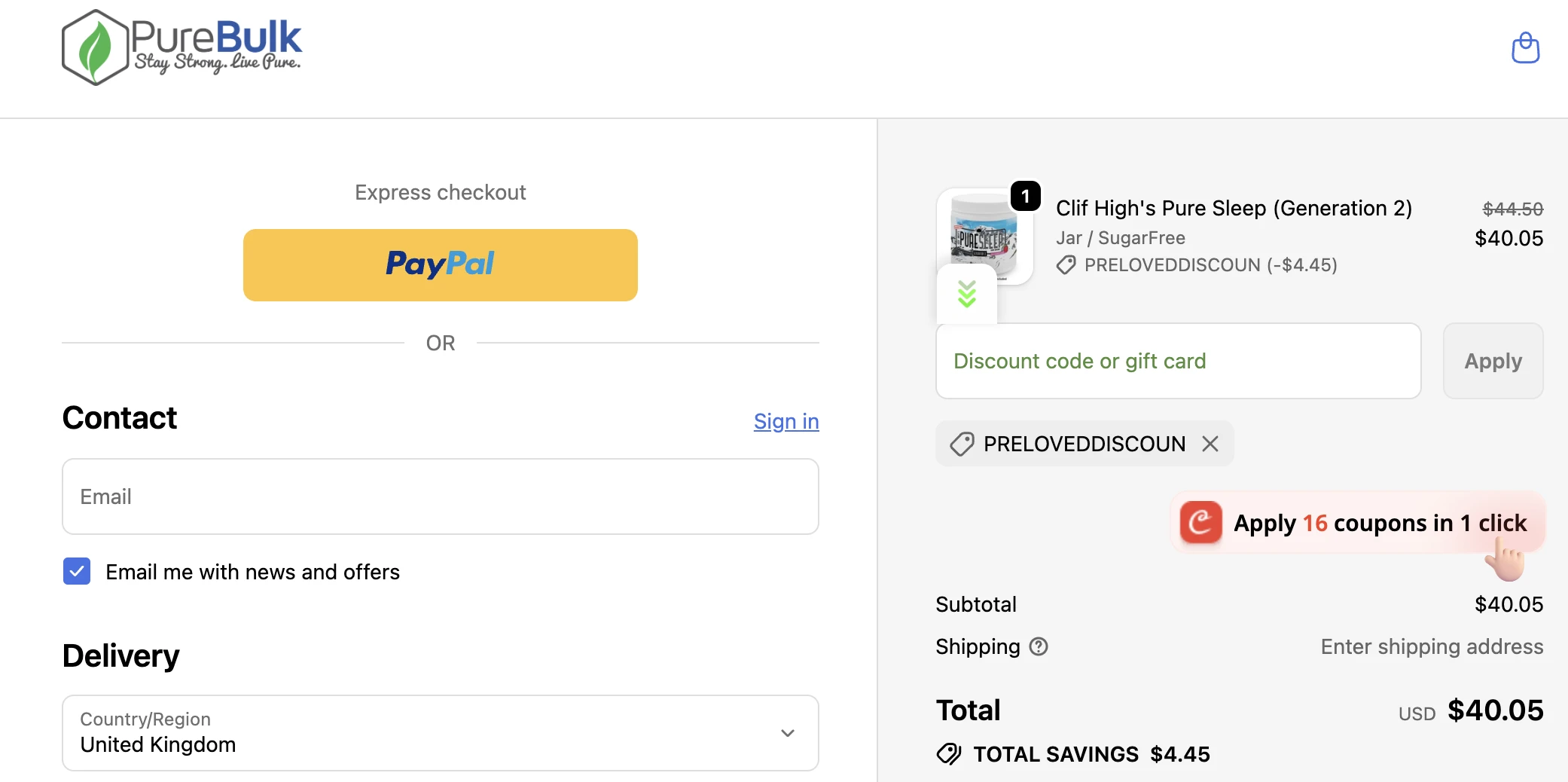 Use Discount Code PRELOVEDDISCOUN for 10% OFF Sitewide at purebulk.com